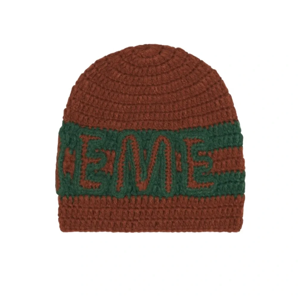 Supreme brown dark green handmade logo knit crochet beanie hat